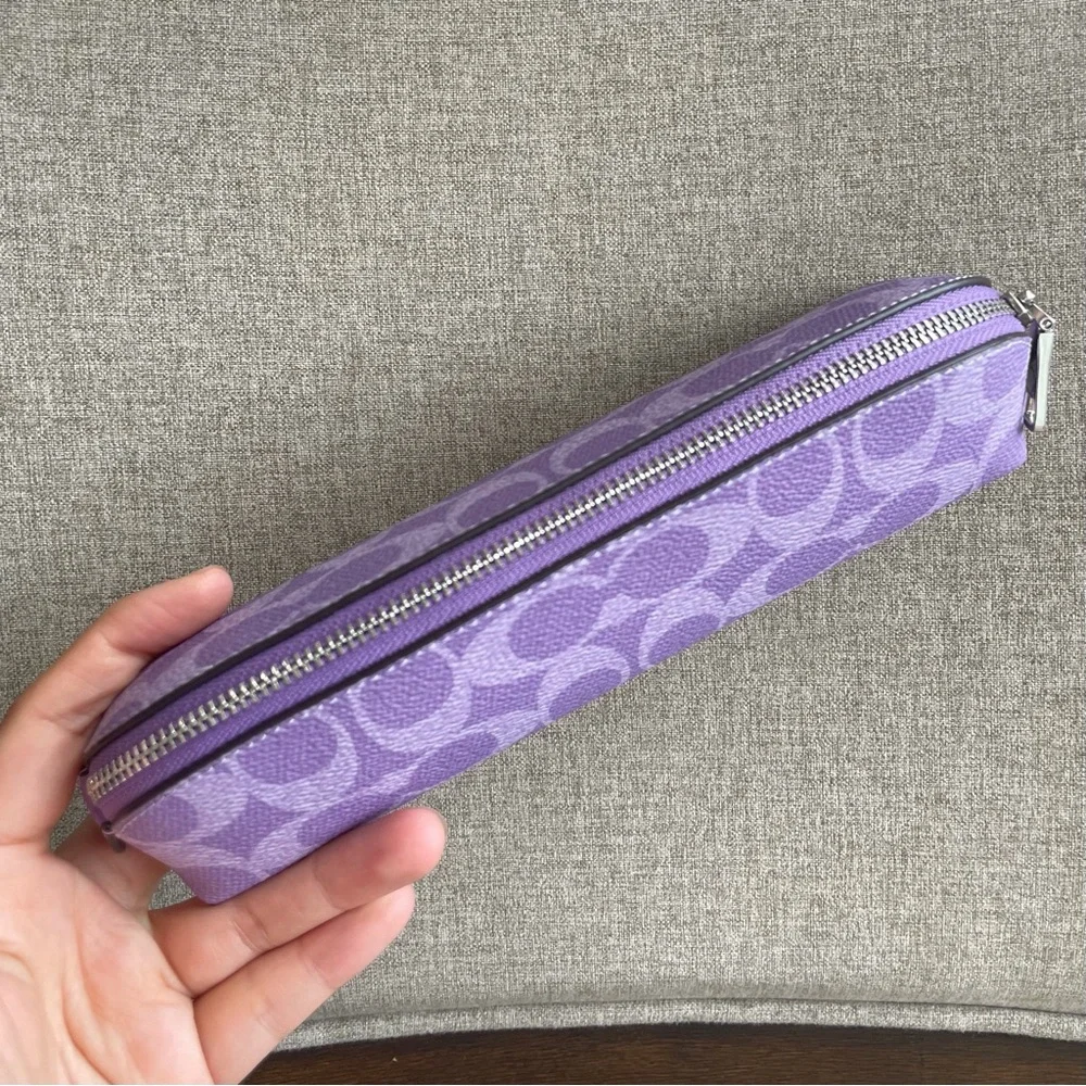 NWT！COACH PENCIL CASE IN SIGNATURE CANVAS（COACH CZ206）IRIS fast shipping